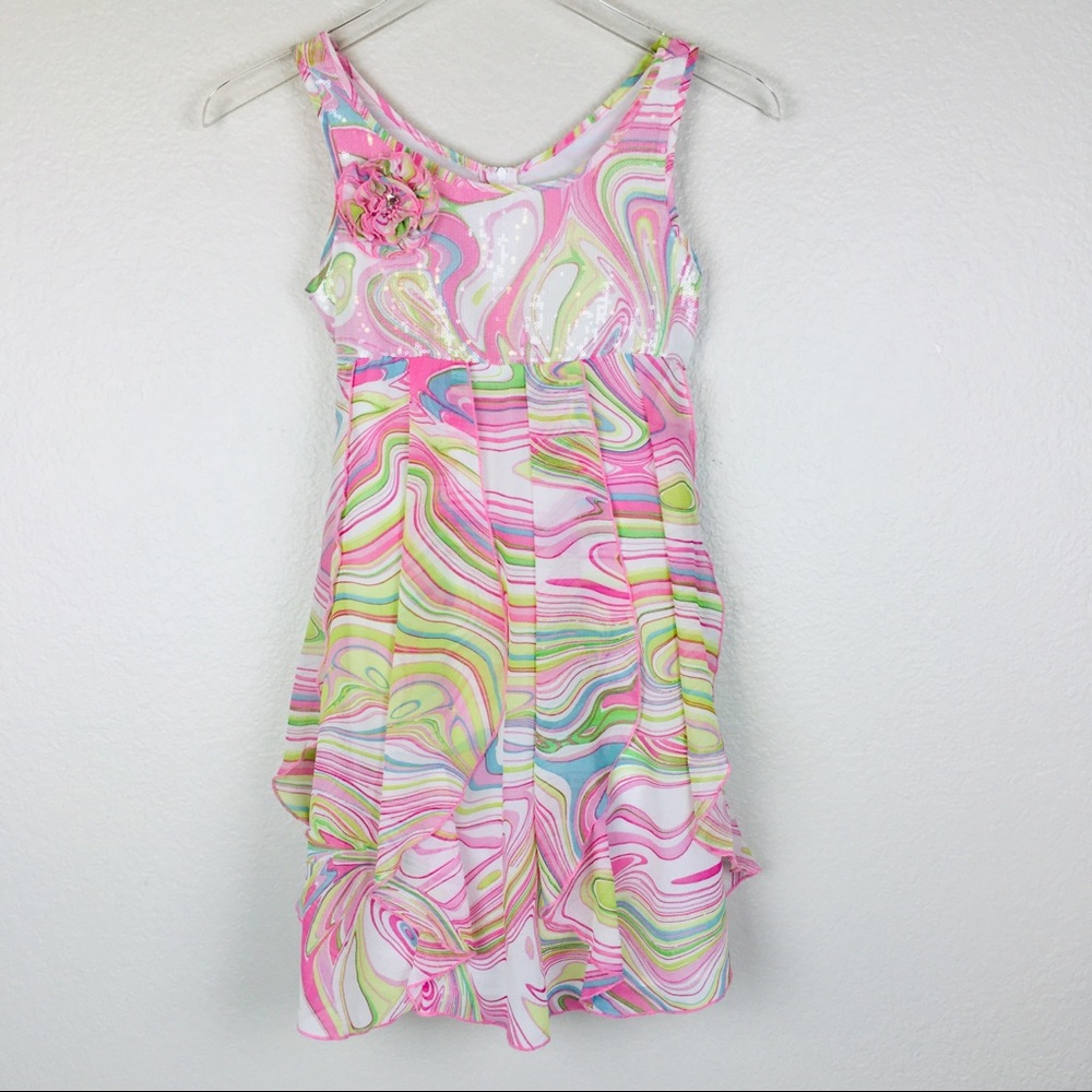 Biscotti Retro Swirl Ruffled Party Dress Size 12